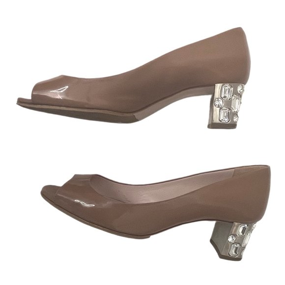 Miu Miu Patent Leather Open Toe embellished Caramel Pumps Size 35 (US Size 4.5) - Picture 3 of 13